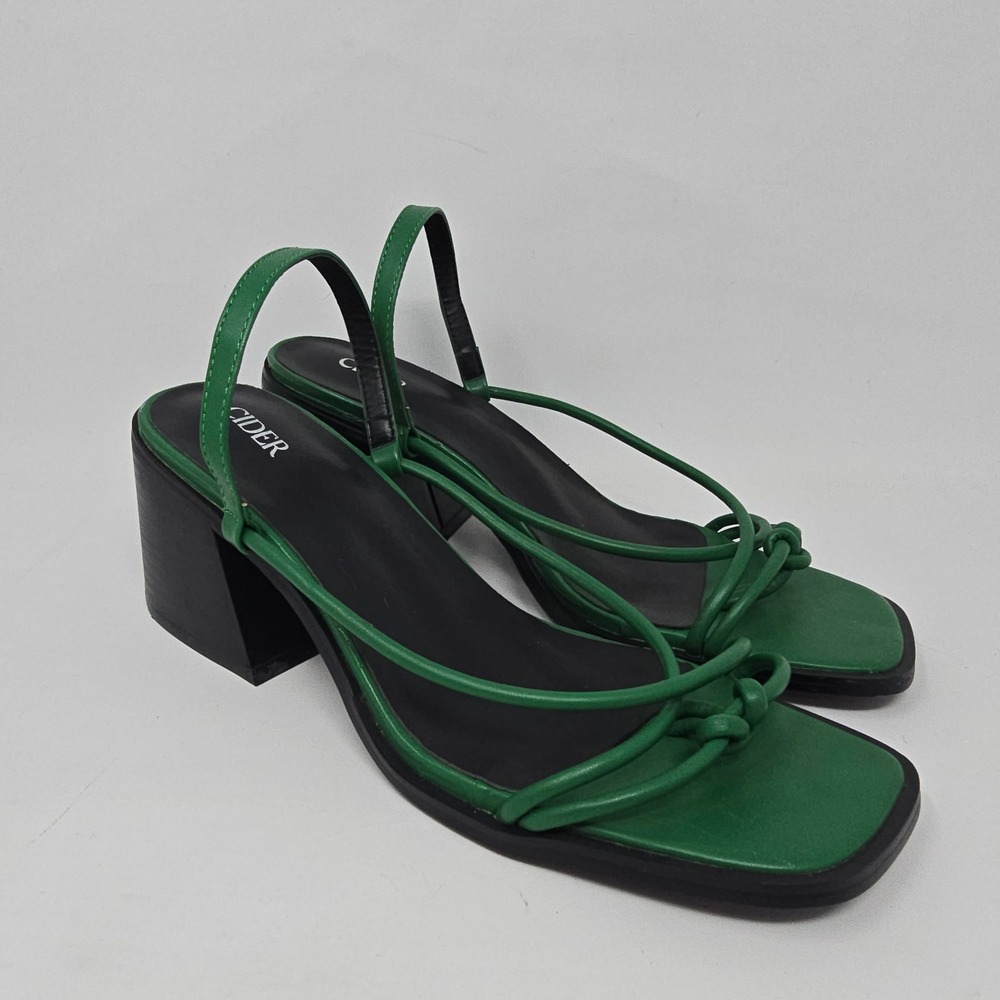 Cider Emerald Green Knotted Strap Block Heel Sandals